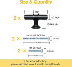 2 Pack Black Pulls, Single Hole Knobs for Cabinet Doors | T-Shape, Easy Installi