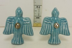 2pc. Turquoise Bird Ceramic Drawer Pull/Cabinet Knob 3 inch bolt, washer, nut