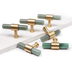 TUMBEELLUWA Set of 2 Crystal Stone T Bar Pull Handles with Screws, Brushed Br…