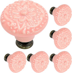 Biaungdo 6 Pcs Pink Ceramic Kitchen Cabinet Knobs and Pulls, Retro and Vintage r