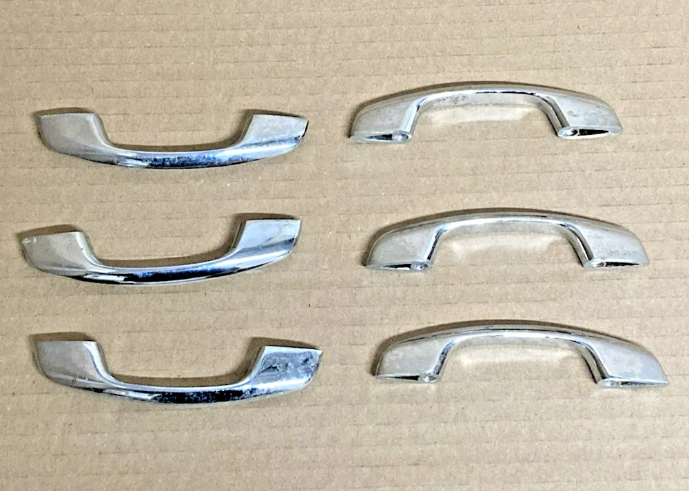 Vintage 50s-60s Chrome Hardware Cupboard 6 Lot Cabinet Pulls Handles Knobs Cast