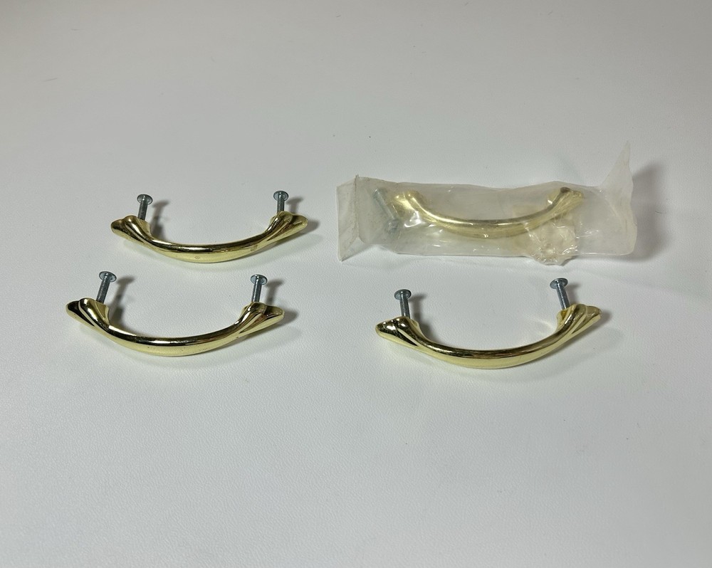 Lot of 4 Radiance 3″ Center Arch Drawer Pulls Finish Polished Brass with Screws