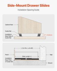 VEVOR Undermount Drawer Slides 40 inch Under Stair Cabinet Rails 260 LB Load