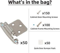 Brushed Nickel Self-Closing Kitchen Cabinet Hinges – 50 Pack