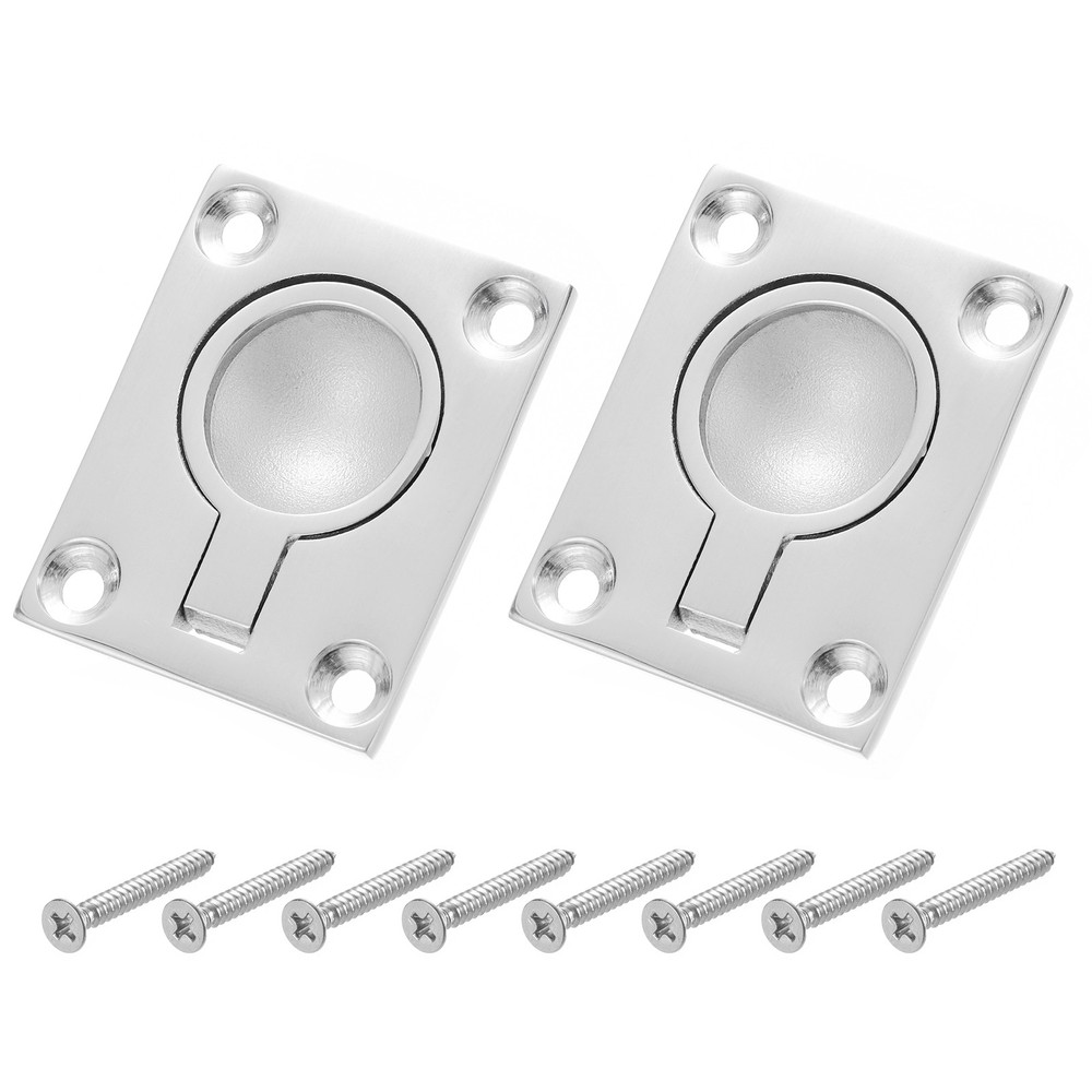 Flush Ring Pull Handle, 2Pcs – 316 Stainless Steel Square Recessed Door Pull