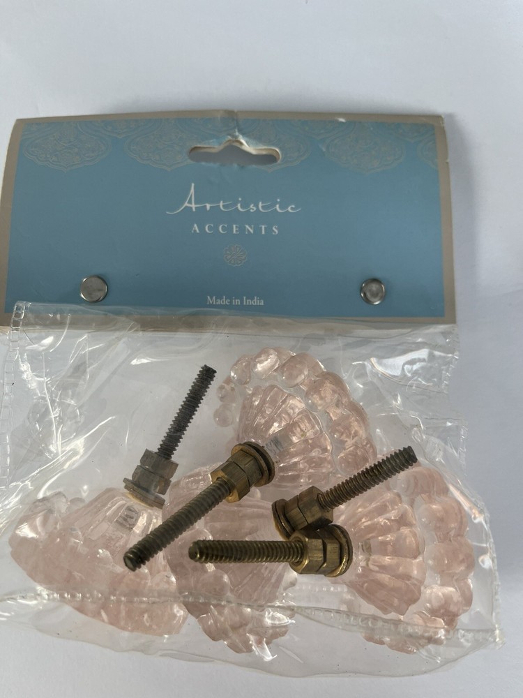 4 Artistic Accents Pink Floral Glass Drawer Pulls Made in India – New in Bag