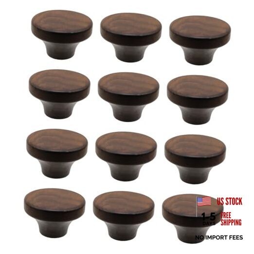 12 Pcs Wood Cabinet Knobs 1.57 Inch Round Flat Walnut Wooden Drawer Dresser
