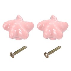 2Pcs Ceramic Knobs Starfish Decorative Drawer Door Pull with Screws Light Pink