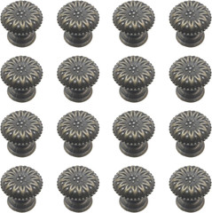Geesatis 16 pcs Bronze Antique Knob Handles,Flower Pattern