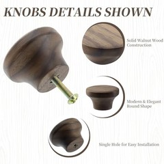 12 Pcs Wood Cabinet Knobs 1.57 Inch Round Flat Walnut Wooden Drawer Dresser