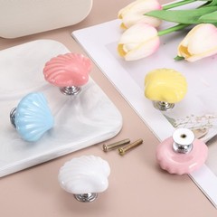 2Pcs Ceramic Knobs Shell Decorative Drawer Door Pull with Screw Light Pink]