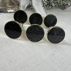 Set of 6 Black Glitter & Gold Cabinet Knobs Drawer Pulls Hardware Home Decor