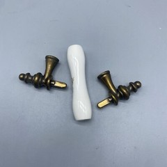 VTG Antique Brass Ceramic White & Floral Drawer Pull Handle USA *No Screws*