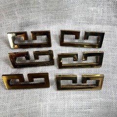 Vintage Greek Key Brass Drawer Pulls Set of 6 Hollywood Regency Fretwork Handles