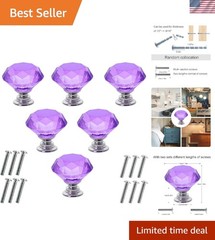 Durable 6 Pack Crystal Glass Diamond Knobs 30mm for Cabinets and Dressers