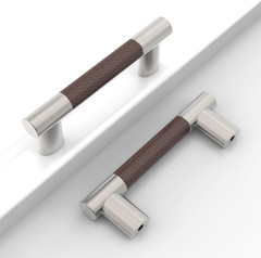 10 Pack 3″(76mm Hole to Hole) Brown and Satin Nickel Cabinet Pulls, Knurled Zinc