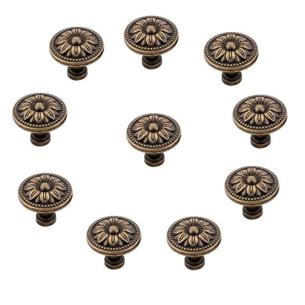 Vintage Flower Shape Cabinet Drawer Knobs, Pull Handle Metal Flower Shape
