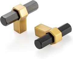 10 Pack T-Bar Black and Gold Cabinet Knobs Matte Black and Brushed Gold Drawer
