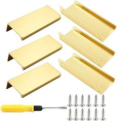 6 Pack Modern Brushed Gold Aluminum Alloy Hidden Cabinet Pulls, 3.15″ x 1.26″, E