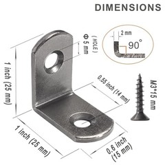 16pc L Bracket 1 inch Corner Brace 90 Degree Metal Support Fastener Gun Metal
