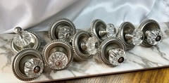 Set of 10 Architectural Fluted Lucite-Style Knobs | Brushed Nickel Rosette