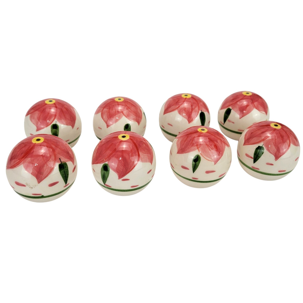 8 VTG 90s Hand Painted Drawer Cabinet Knobs 1.75″ dia Round Stoneware Set Retro
