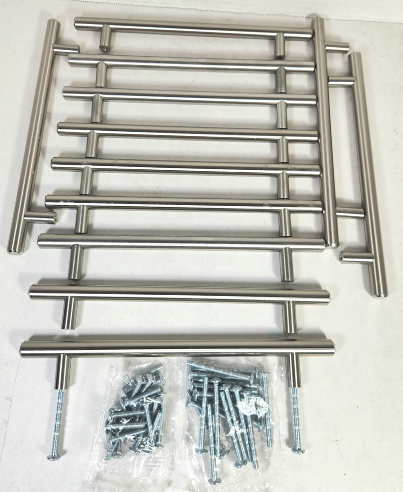 Lot of 12 Brushed Satin Nickel T Bar Kitchen Cabinet Handles Pulls C to C 6-1/4″