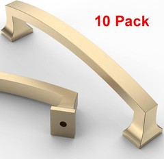 Asidrama 10 Pack 5 Inch 128mm Hole Centers Brushed Brass Kitchen Cabinet Handle