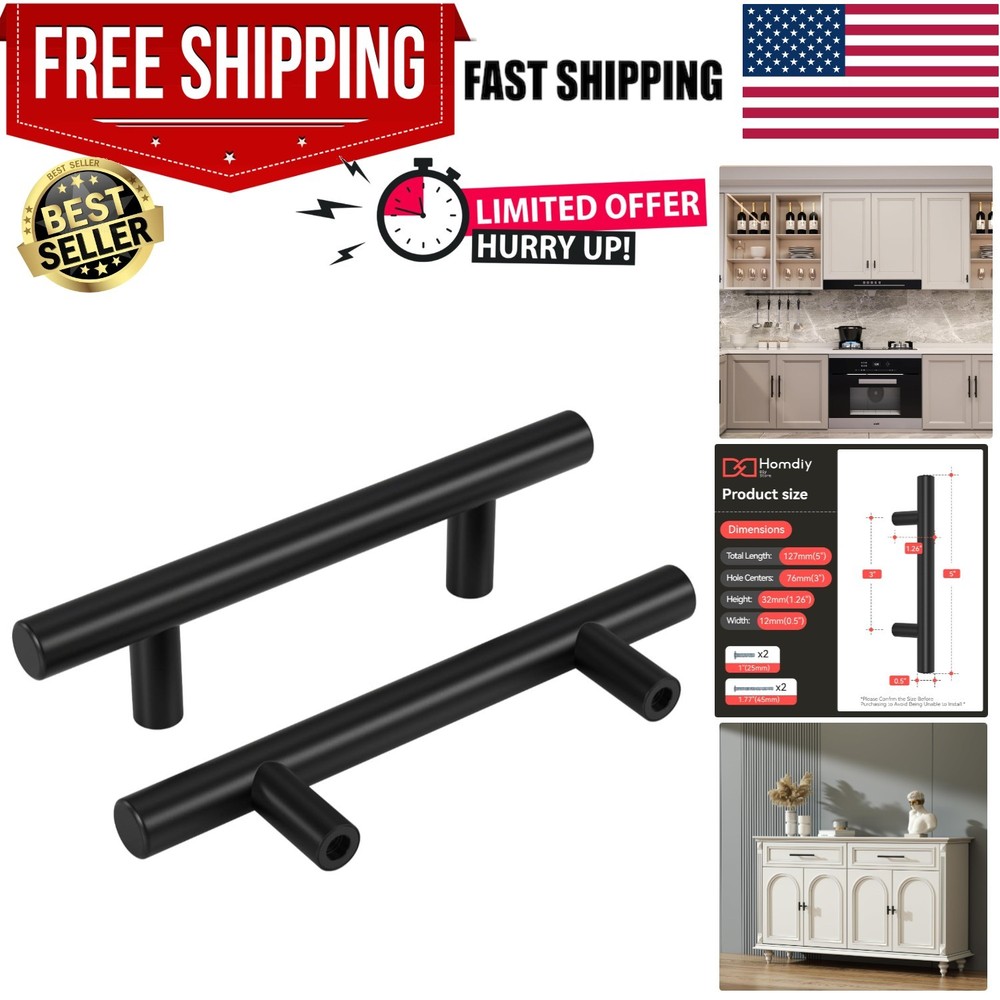 Black Cabinet Handles 30Pack 3inch Hole Center Kitchen Drawer Pulls and Knobs…