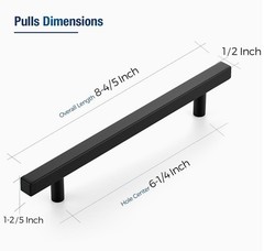 10 Pack 6-1/4 Inch Hole Centers Matte Black Square Cabinet Handles Drawer Pulls