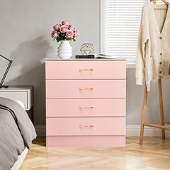 25.98″*12.99″*30.42″ 4-Drawer Cabinet Faux Rose Gold Handles Pink