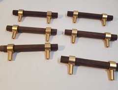 6 Brown Wood And Gold Drawer Pulls Handles Furniture Cabinet Hardware