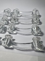 8 Crystal Clear Glass Drawer Pulls Handles Vintage Depression Era Flea Bites