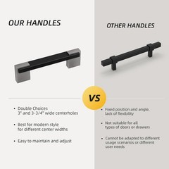 20 Pack Adjustable Cabinet Pulls Black and Silver, 3 and 3 3/4 inch Hole Spac…