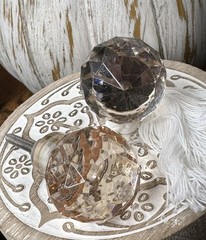 Set 2 Pink/Peach 19 Point Glass Door Cabinet Drawer Knob Pull Brass Shabby Chic