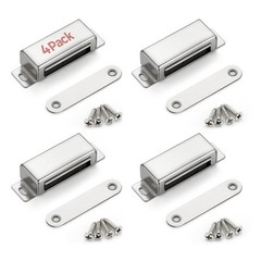 Cabinet Door Magnets, 60 Lbs Strong Magnetic Catch, Heavy Duty, 4 Pack, Silver