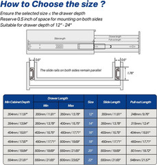 Full Extension Ball Bearing Drawer Slides 12 Inch Side Mount Cabinet Rails 1 Pai