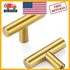 Brushed Brass Drawer Knobs – 10 Pack of Modern 2 Inch Gold Pulls for Cabinets