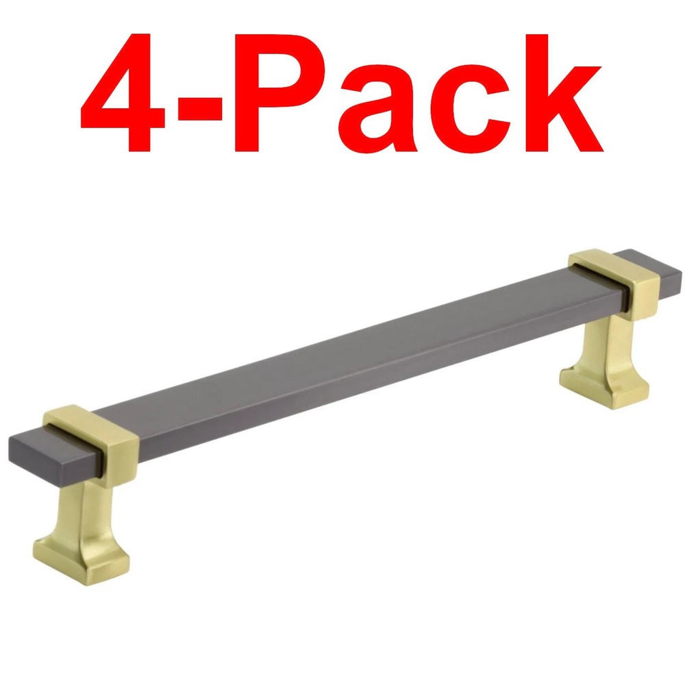 AMEROCK 4-Pack Overton 6-5/16 in. Black Chrome/Brushed Gold Cabinet Pull, 160 mm