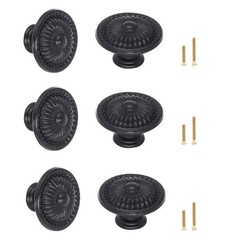 6pack 1.4 Inches Black Vintage Flower Cabinet Drawer Pulls Knobs Flower Embossin