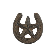 6 Horseshoe Star Drawer Pull Knob Handle Cast Iron Antique Style 2″ w/ Screws