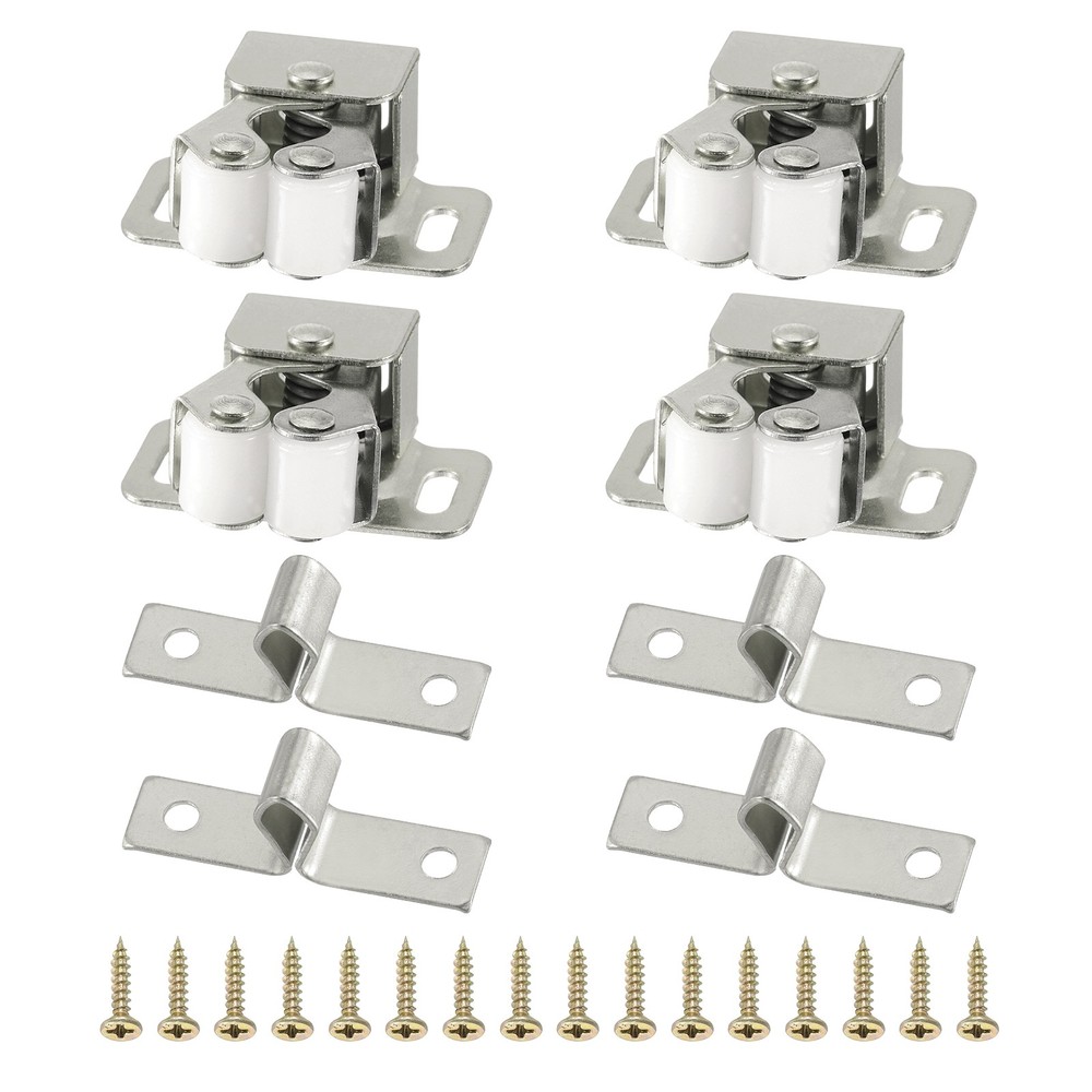 4Set Stainless Steel Double Roller Catch Cabinet Door Latches Silver