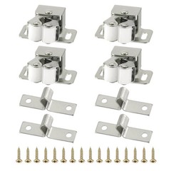 4Set Stainless Steel Double Roller Catch Cabinet Door Latches Silver