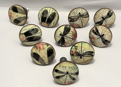 Dragon Fly Draw Pulls Retro Shabby Cottage Whimsy Goth 10 PC Set Wood Eclectic