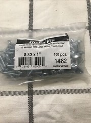 Richelieu 8-32×1” Zinc 1482 Machine Bolts Large Truss Head Combo 100pcs.