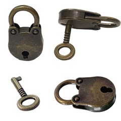3 Pcs Antique Padlock Lock and Key Old Vintage Style Metal With Bronze Finish