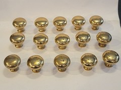BRASS Cabinet Drawer Knob PULLS, Lot of 15 Mushroom Shape 1 3/16 Solid Brass