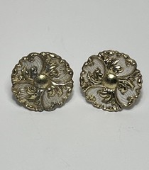 Vintage Ajax French Provincial 994 White Brass Gold Pull Cabinet Knobs 1 1/16