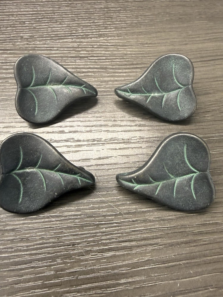 4 Vintage KBC Hickory Leaf Vine Drawer Cabinet Pull Knob Brass Green Kitchen (46