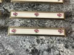 8 Floral Pink Rose Ceramic Drawer Pulls Vintage Cabinet Door Handles Brass